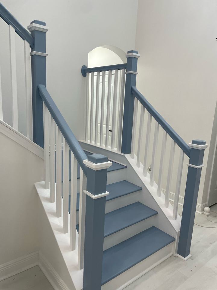 Painted staircase in blue and white